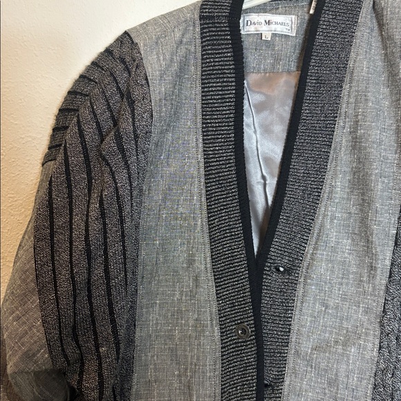 Vintage David Michaels Knit Bomber Jacket, Gray Black, L - Picture 4 of 8